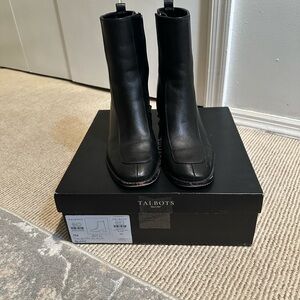 Talbots “Blake” Black Leather Square-Toe Boots